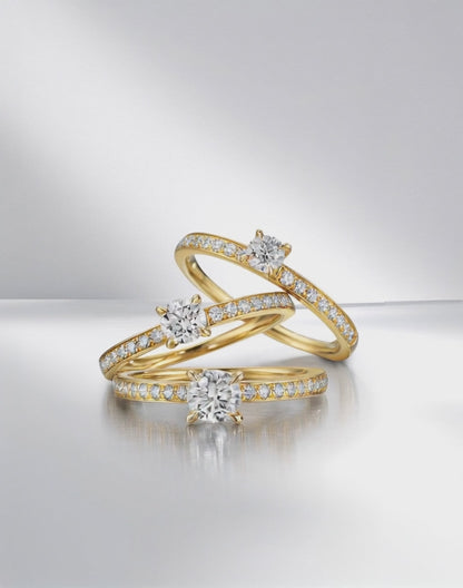Solitaire ring 18k Yellow Gold Diamond White, 0.30 ct, brilliant, w-si, Diamond White, 0.20 ct, 18 Stones, brilliant, w-si
