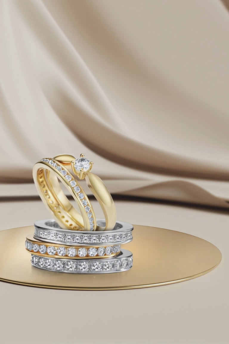 Memory ring 18k Yellow Gold Diamond White, 1 ct, 33 Stones, brilliant, w-si