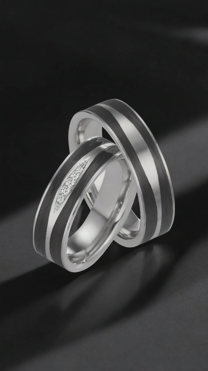 Wedding Ring Platinum 950, Carbon Diamond 0.034 ct, 5 Stones, w-si