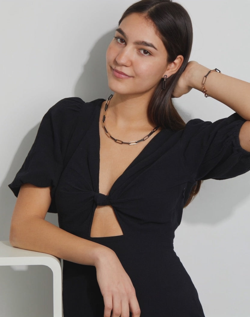 Necklace Stainless steel, Carbon Rose IP coated 45-48 cm